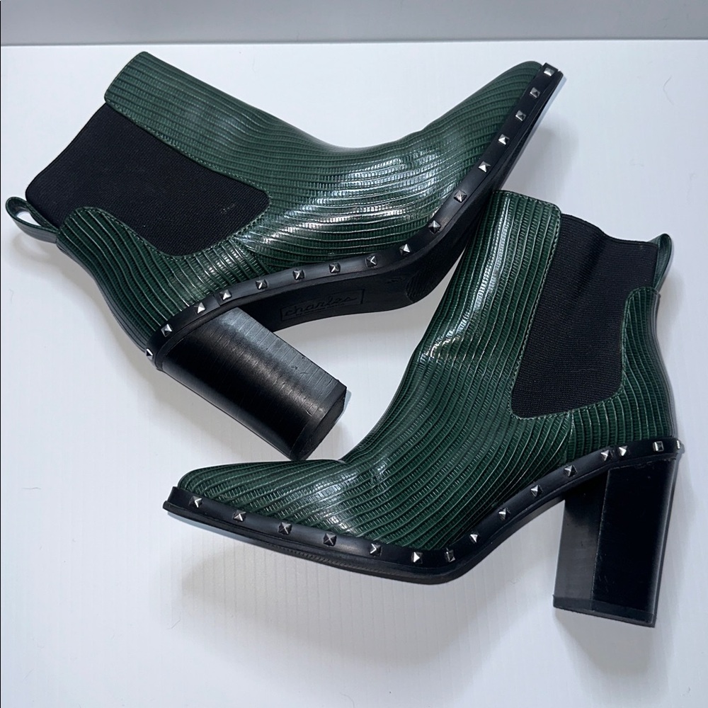 Charles By Charles David Green Textured Pointed-Toe Studded Ankle Boots